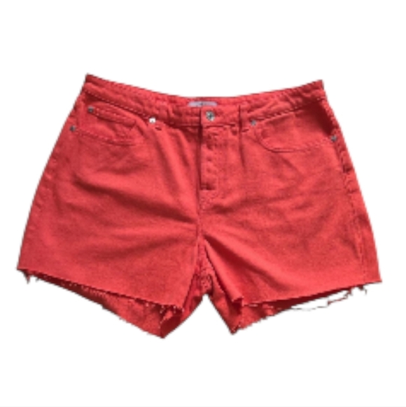 7 For All Mankind Pants - 74AM Monroe Cutoff Women's Red Denim Shorts